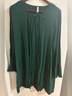 Women’s Lace-Up Tunic Dress in Deep Forest Green